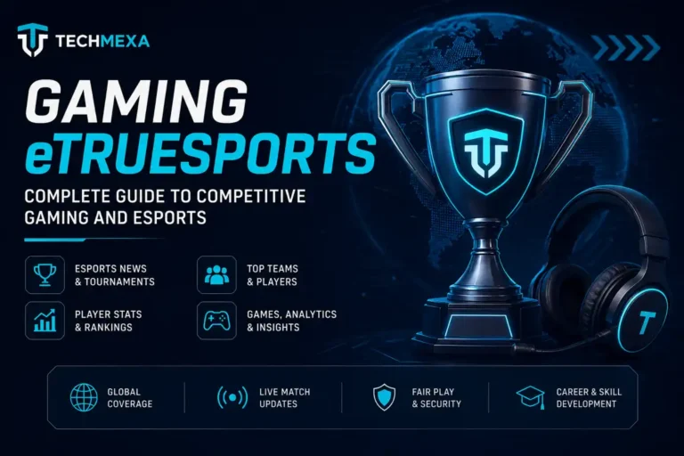 Gaming eTrueSports esports guide feature image with trophy and gaming headset.