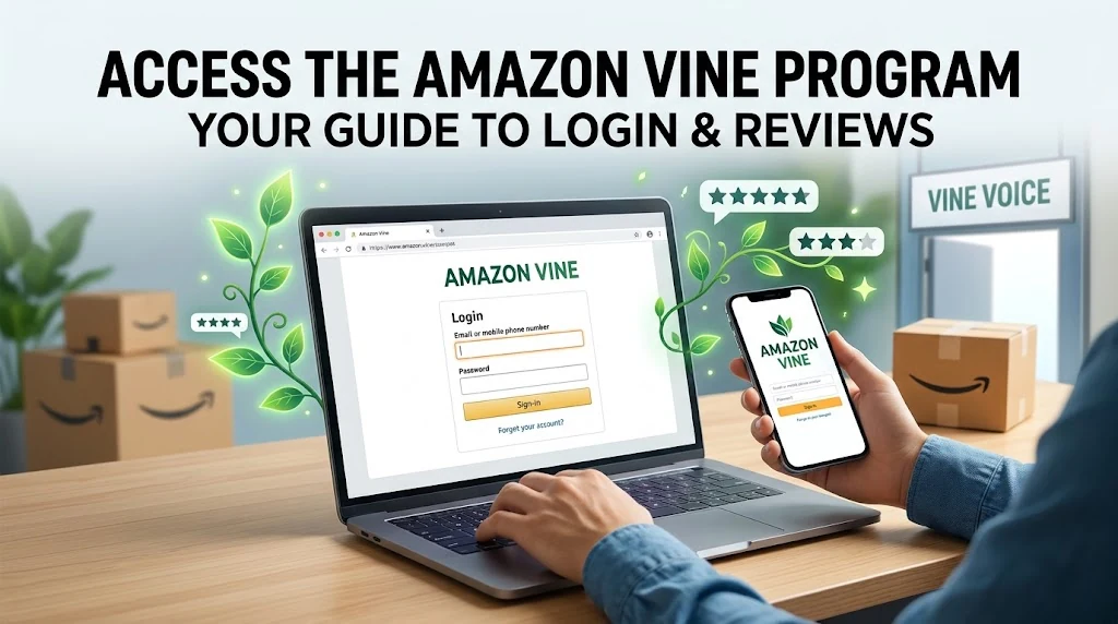 Amazon Vine login guide on laptop and mobile